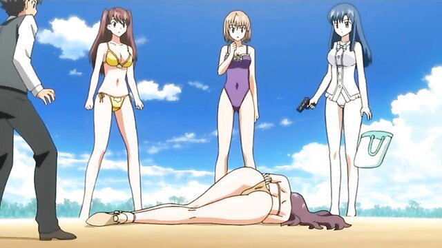 AIKa R-16 Ep.2 beach bikini babes with gun, anime hentai girls in swimsuits