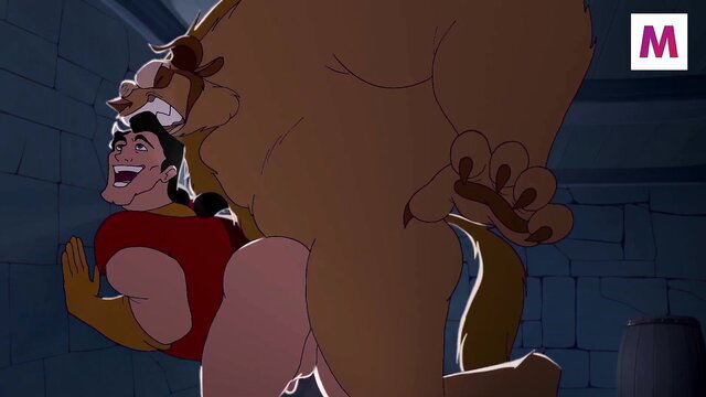Beast x Gaston gay furry beastman fucking muscular hunk from behind