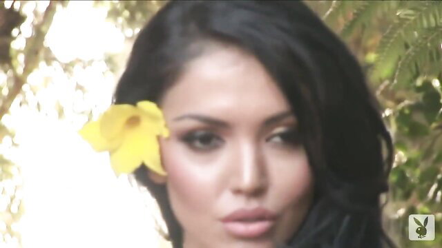 Andreea Mantea exotic beauty posing nude with yellow flower in hair