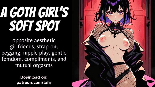 Goth anime girl in fishnet lingerie exposes tits for soft pegging F4F