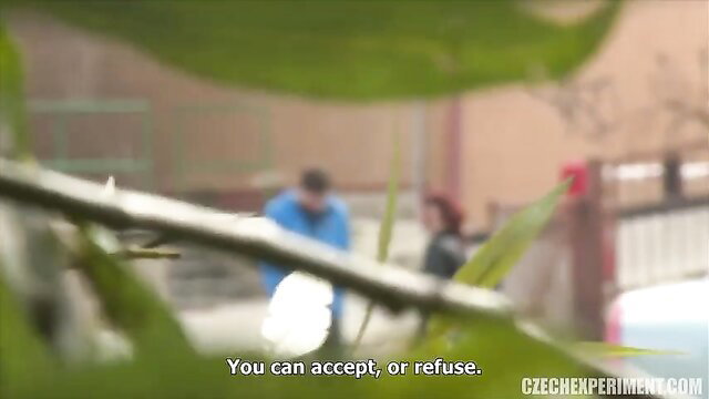 Hidden cam couple passionate sex, man in blue jacket with woman outdoors