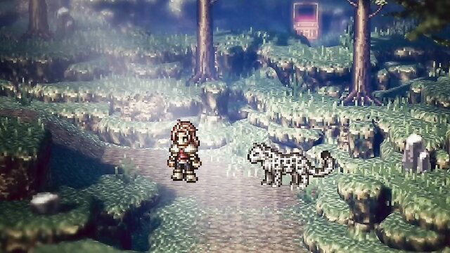 Bounty Huntress H'aanit with snow leopard in misty forest, fantasy cosplay tease