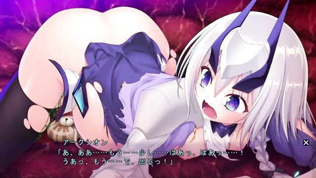 White-haired loli magical girl with huge ass in lewd pose from bed, phone in hand