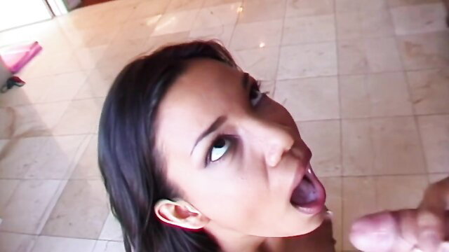 Adriana Sage Latina with mouth wide open for cock POV blowjob
