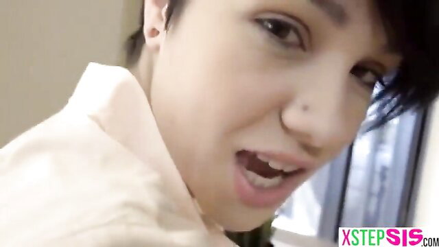 Hot emo step sis with piercings smiles teasingly in POV amateur video