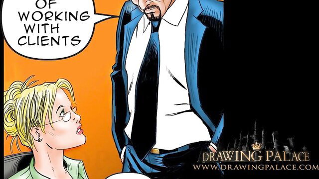 Blonde office girl talks with suited man in erotic 3D animation