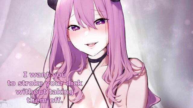 Pink-haired hentai succubus in lingerie teases JOI dick stroking