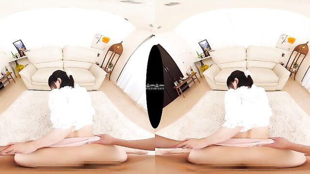 Asian vixen in white lingerie does sexy splits on floor VR thumbnail