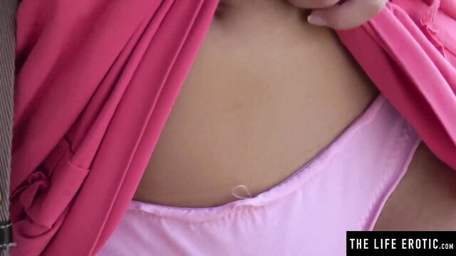 Cute Latina lifts pink dress flashing panties in public voyeur tease