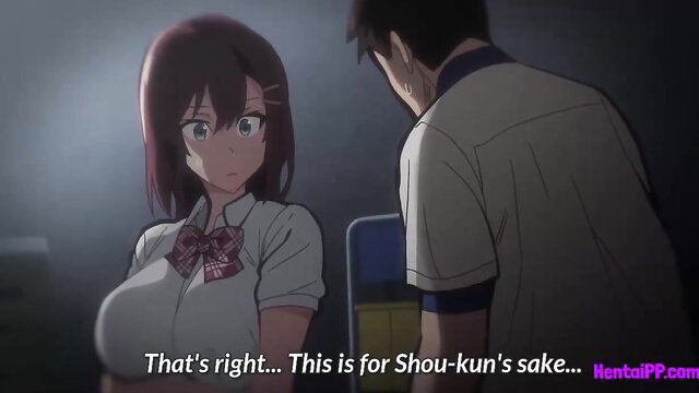 Redhead milf in school uniform teases boss for Shoku-kun in hentai