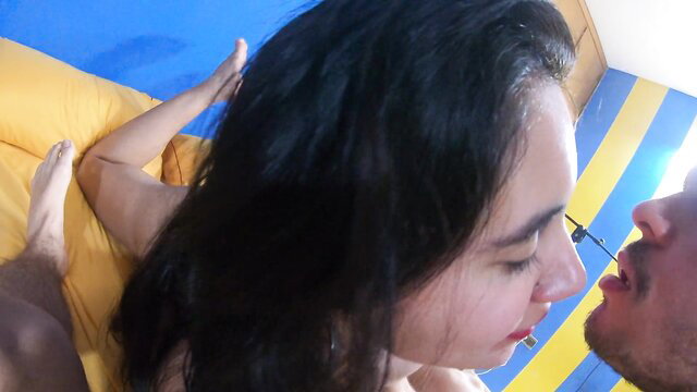 Argentine girlfriend close-up blowjob on bed in 4K amateur video