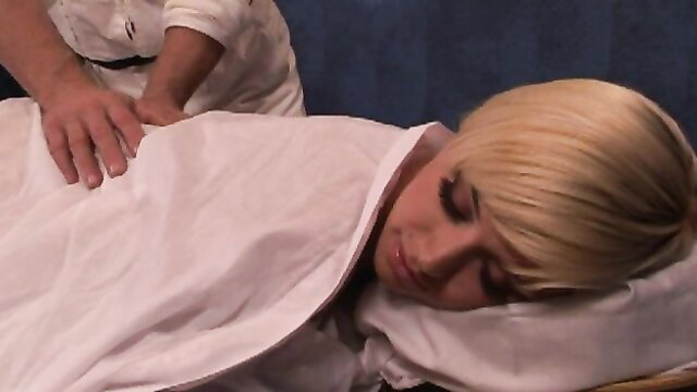 Emma Mae blonde beauty oiled body massage by masseur