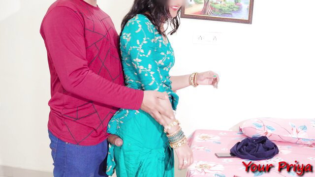 Hot Indian Priya in sheer green saree groped intimately by man