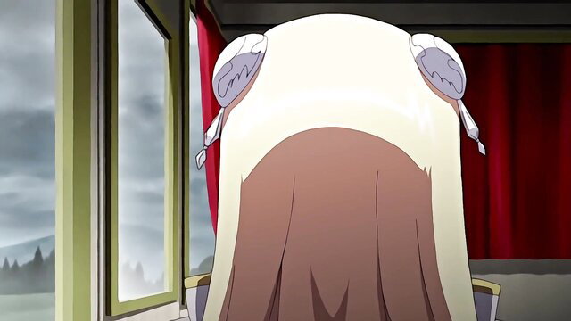 Busty anime princess back view with huge tits in elegant room