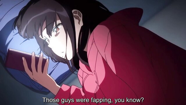 Busty anime streamer Rei in pink robe checks phone in bed, hentai live stream tease