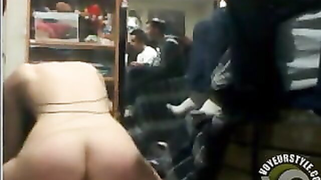 Nude white girl bent over showing big ass while guys play FIFA