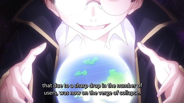 Anime guy in cape holds glowing earth globe, busty hentai heroine tentacle fucked