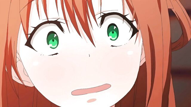 Cute redhead hentai girl with wide green eyes in shocked ahegao face