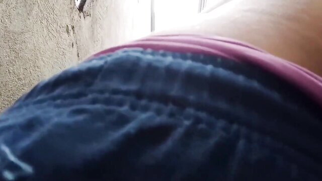 Filipina cousin closeup bending over in tight jeans and pink panties