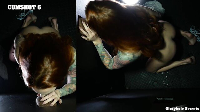 Sophia Locke redhead gets facial through gloryhole cumshot