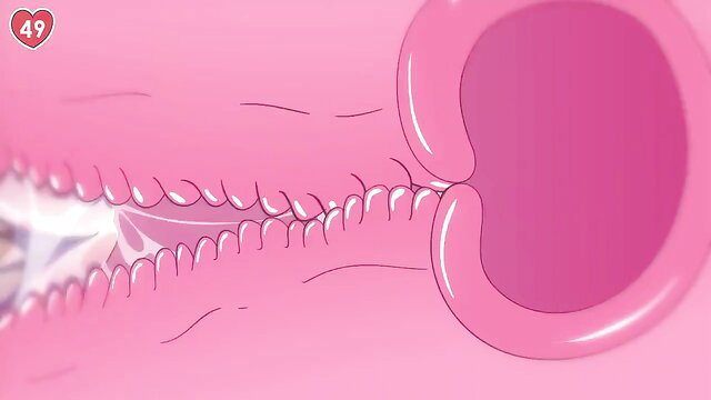 Pink hentai closeup of wet pussy with teeth-like labia and vaginal insertion