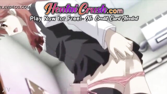 Anime teen hentai slut in skirt lifts dress flashing pink panties closeup