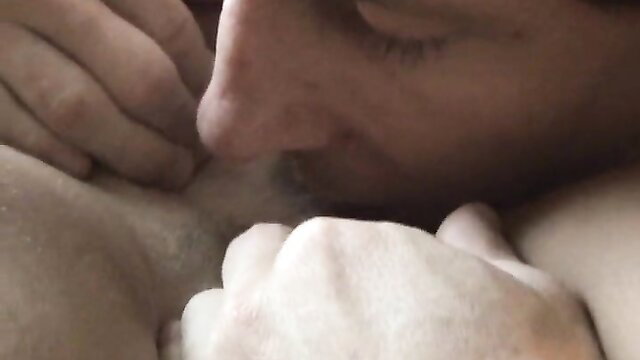 Homemade couple intimate oral foreplay closeup before doggy sex