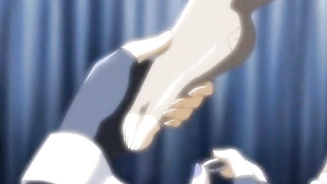 Anime girl foot held by hand in bondage grip, JAV hentai thumbnail