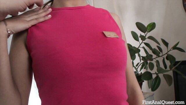 Mona Kim in tight pink tank top, teasing first anal quest