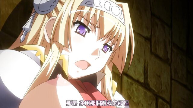 Blonde anime JAV girl in white dress with cleavage, excited expression