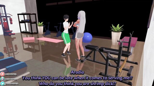 Two athletic anime girls in gym wear taunt viewer in The Oral Specialist