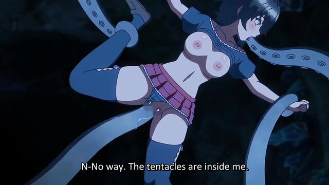 Blue-haired anime succubus tentacle penetrated in schoolgirl skirt