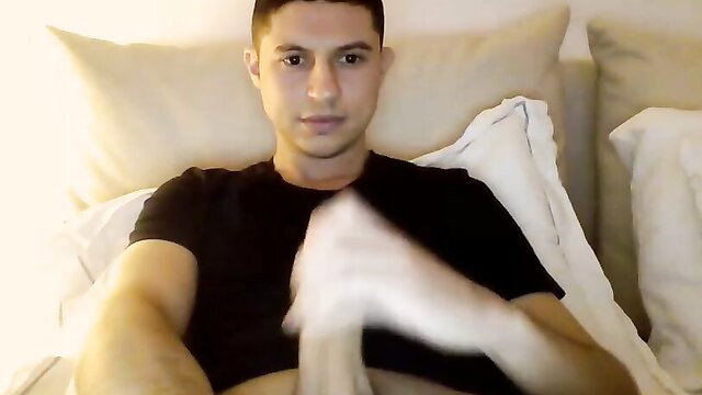 Hot Italian guy jerking off long session on bed