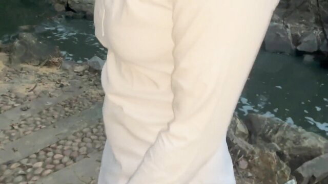 Your Priya in tight white top by Indian forest stream, sexy side pose