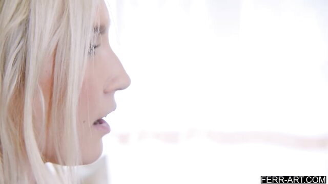 Blonde Alex Charger profile closeup, seductive lips, FERR-ART adult video