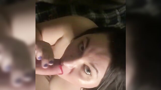 BBW amateur closeup oral POV, sucking cock with red lips