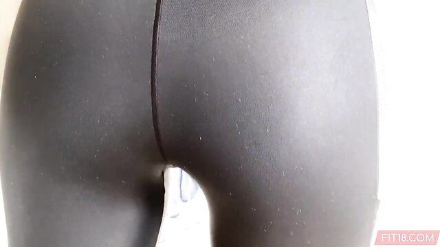 Eva Elfie sexy tight black leggings ass view