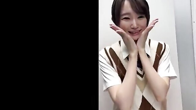 Cute Japanese schoolgirl in vest smiling excitedly POV tease