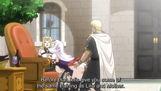 Blonde elf in white lingerie groped by blonde man before anal training