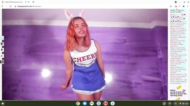 Hot cosplay cheerleader with bunny ears and orange hair gets horny for you