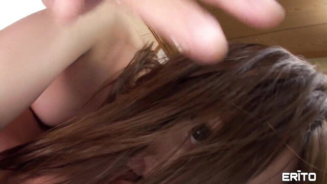 Beautiful long-haired Japanese girl fingered close-up before creampie