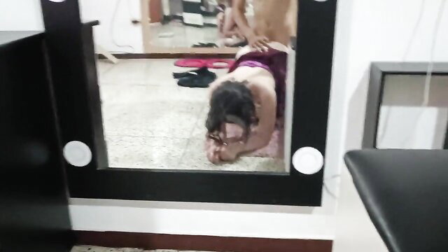 Hot Latina slut fucked doggystyle in mirror, loving rough treatment