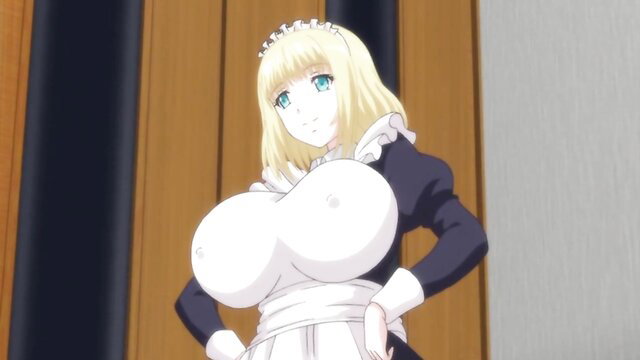 Blonde Russian maid with massive tits in sexy uniform pose