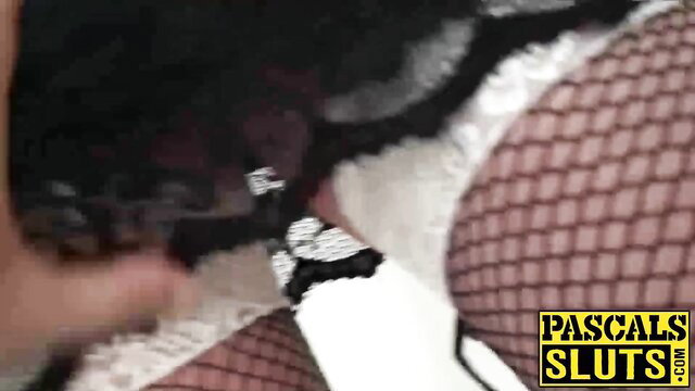 Chubby MILF Alisha sucks Pascal White's stiff prick on sofa