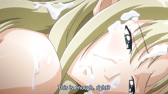 Busty blonde hentai schoolgirl covered in cum from village gangbang