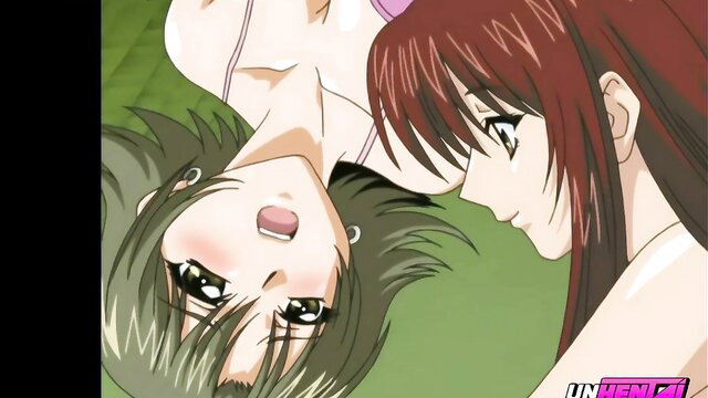 Anime hentai lesbians: green-haired girl caught sniffing panties by redhead bestie