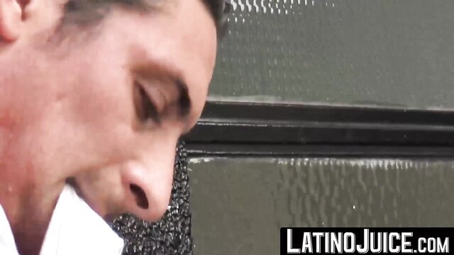Lewd Latino Bruno profile view closeup in steamy gay sex thumbnail
