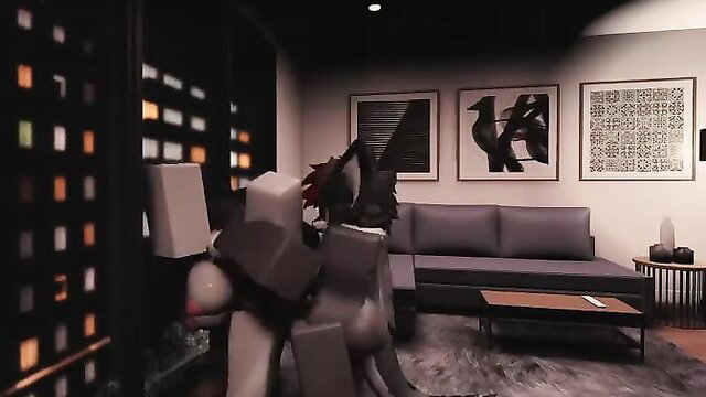 3D hentai futa doggirl with huge tits and ass gooning in bedroom