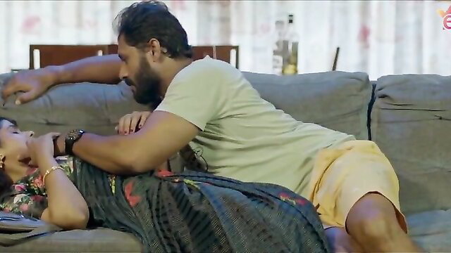 Indian bimbo fucked hard on couch in saree by bearded hunk