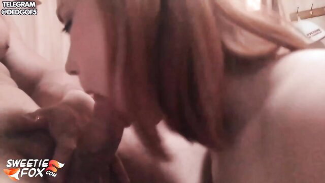 Sweet Russian babe giving intense closeup blowjob